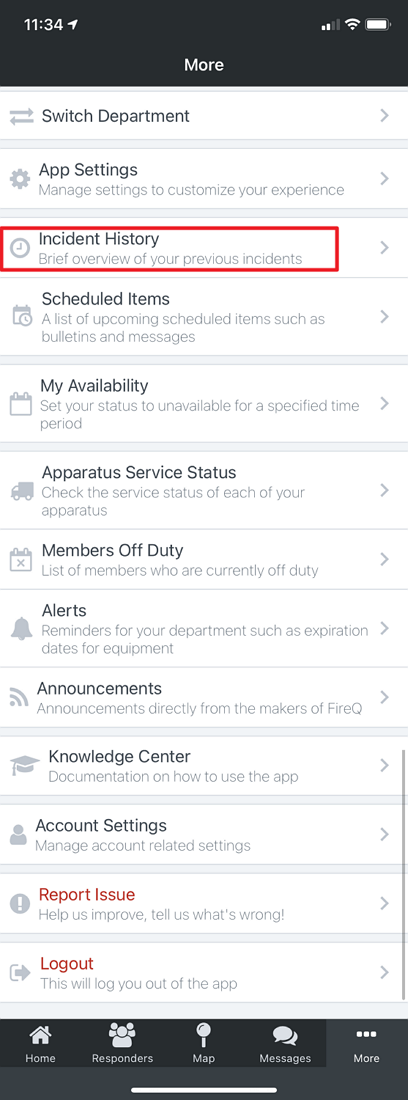 App Incident History Location