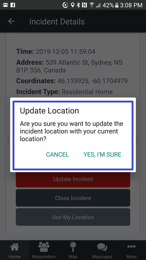 App Incident Update Use My Location