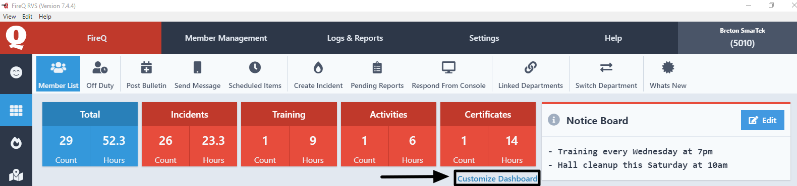 Customize Dashboard