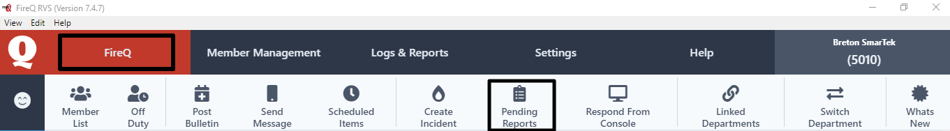 Pending Reports Toolbar